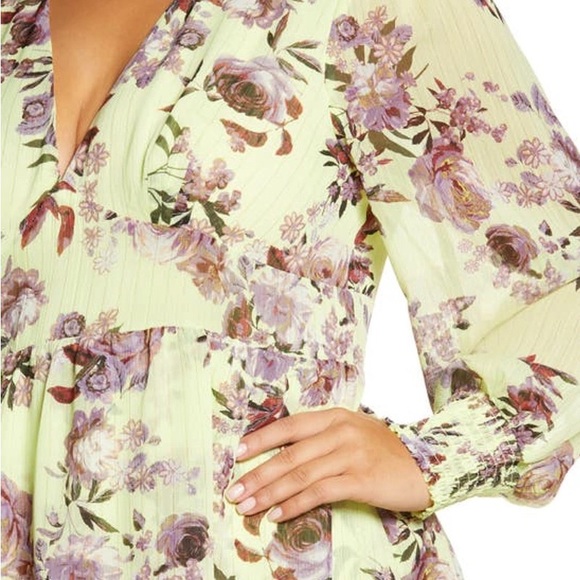 Shop Fourteenth Place Ella Floral Chiffon Long Sleeve Midi Dress - Picture 7 of 13